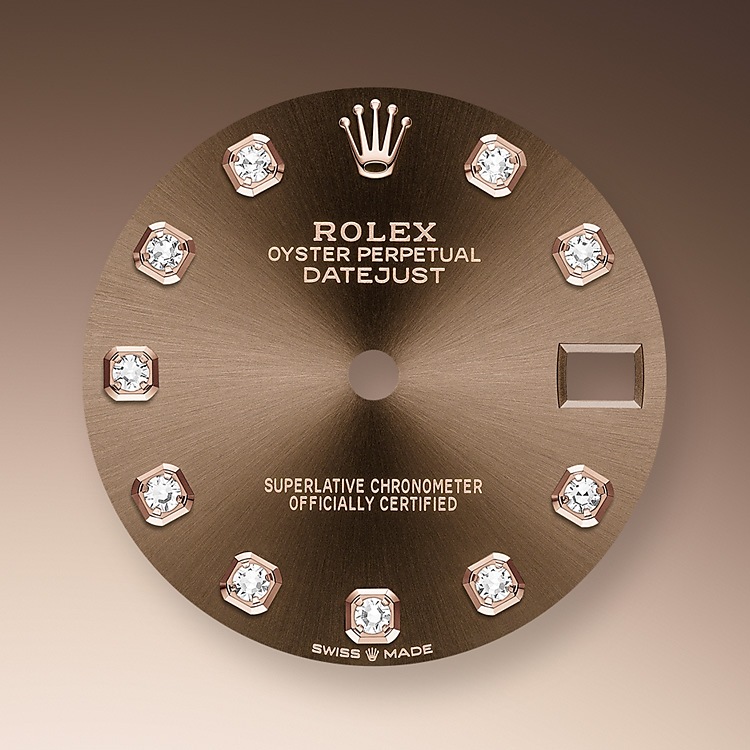 Esfera chocolate engastada de diamantes Rolex Datejust 31 en Joyería Grau